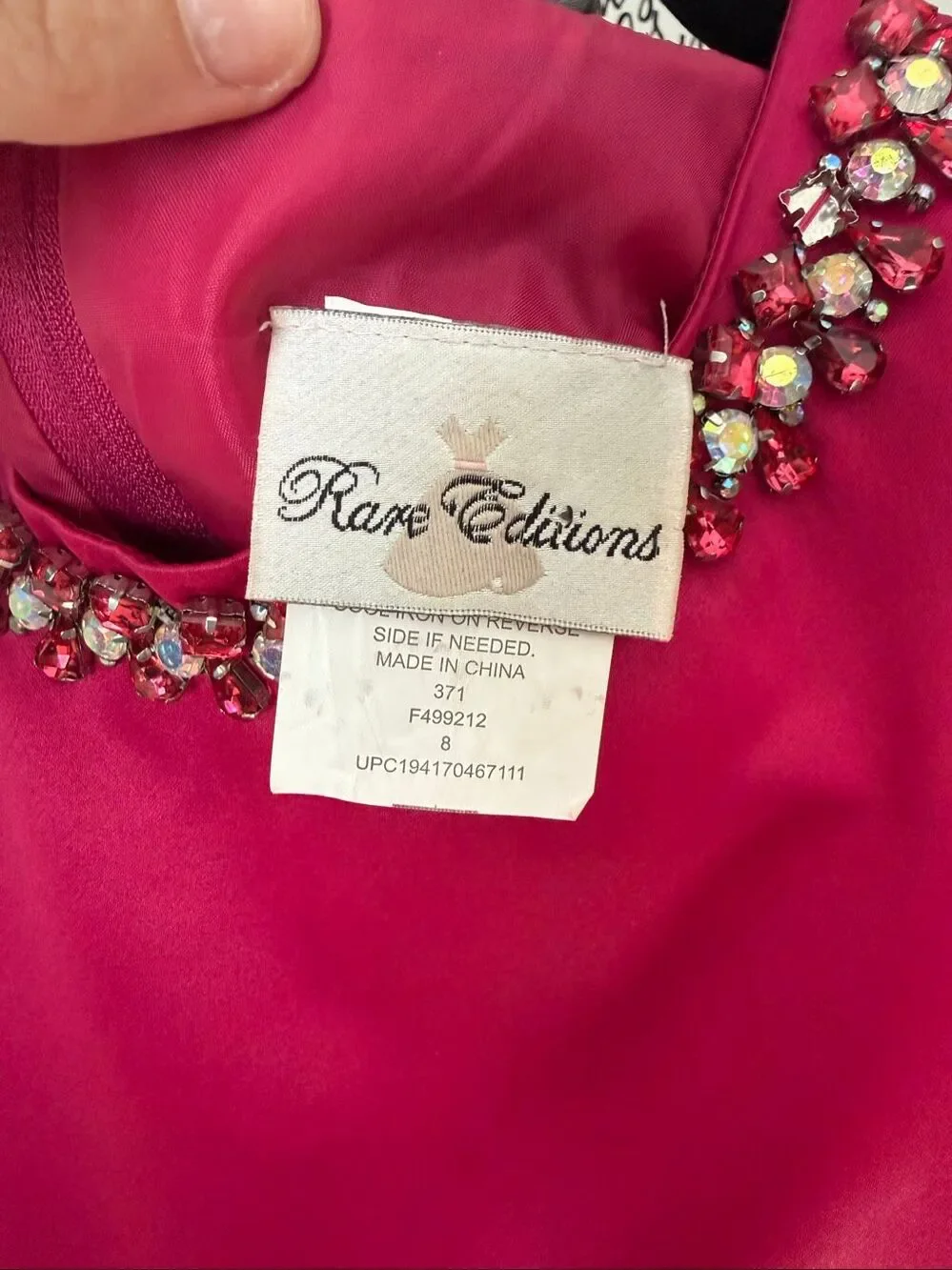 Rare Editions Big Girls Satin Rhinestone Jewel Neck Hi-Low Dress Magenta Size 8